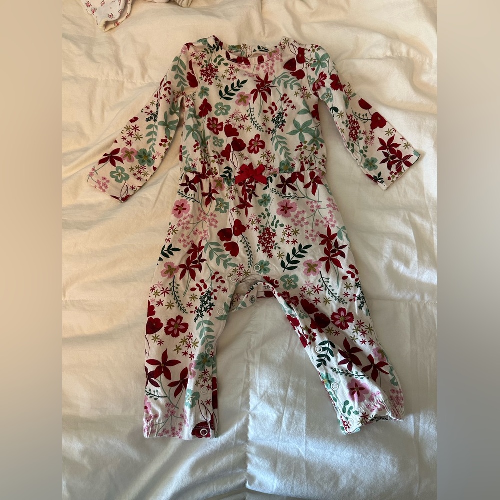 Red and green floral jumpsuit